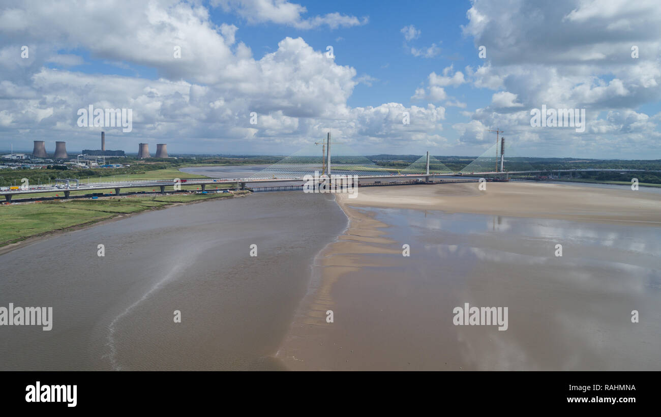 The Mersey Gateway Bridge construction, 2014-2017. Various stages of ...