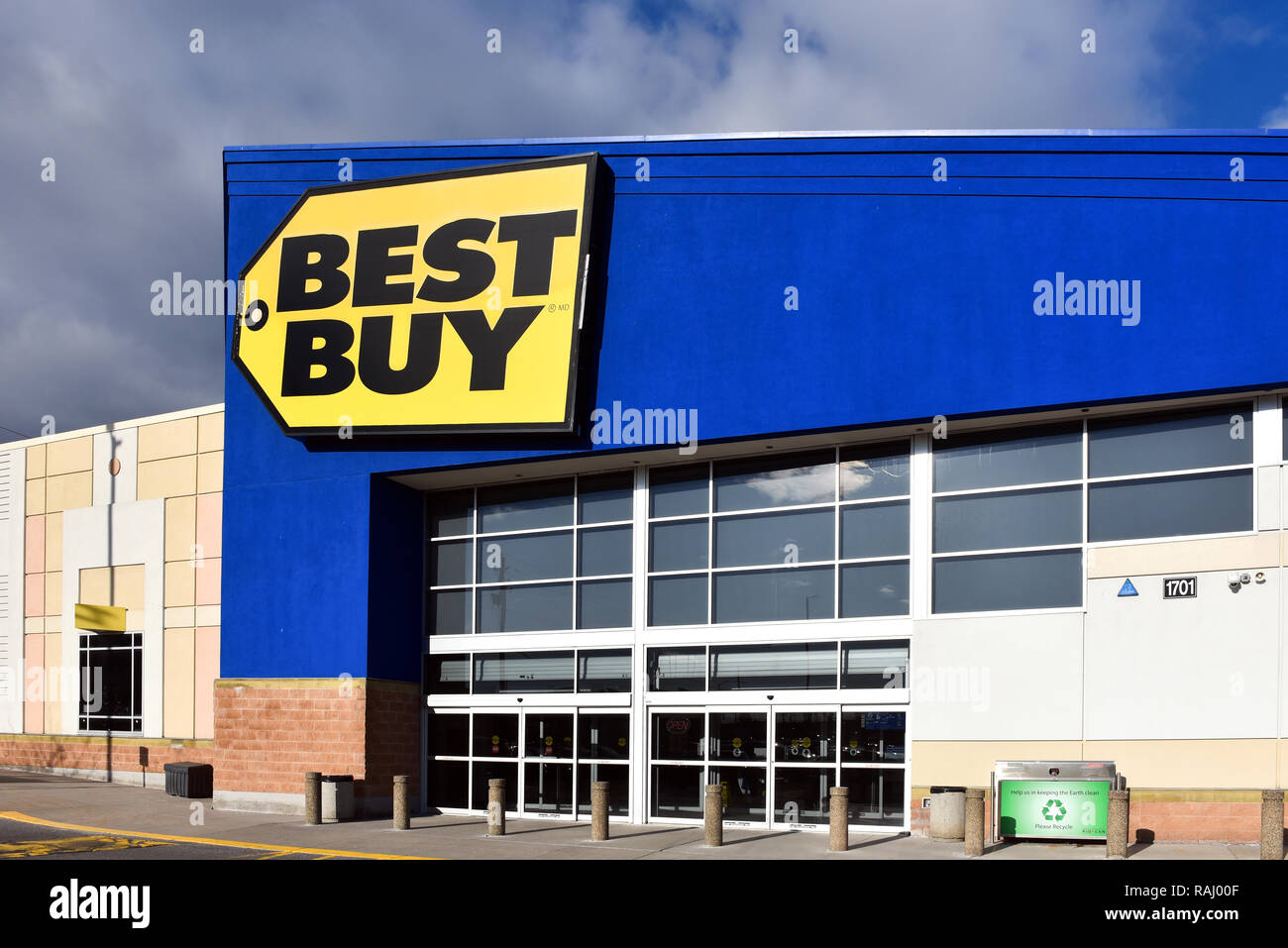 Ottawa, Canada - April 8, 2018: Best Buy, the US based multinational consumer electronics and technology retailer, store on Merivale Road. Stock Photo