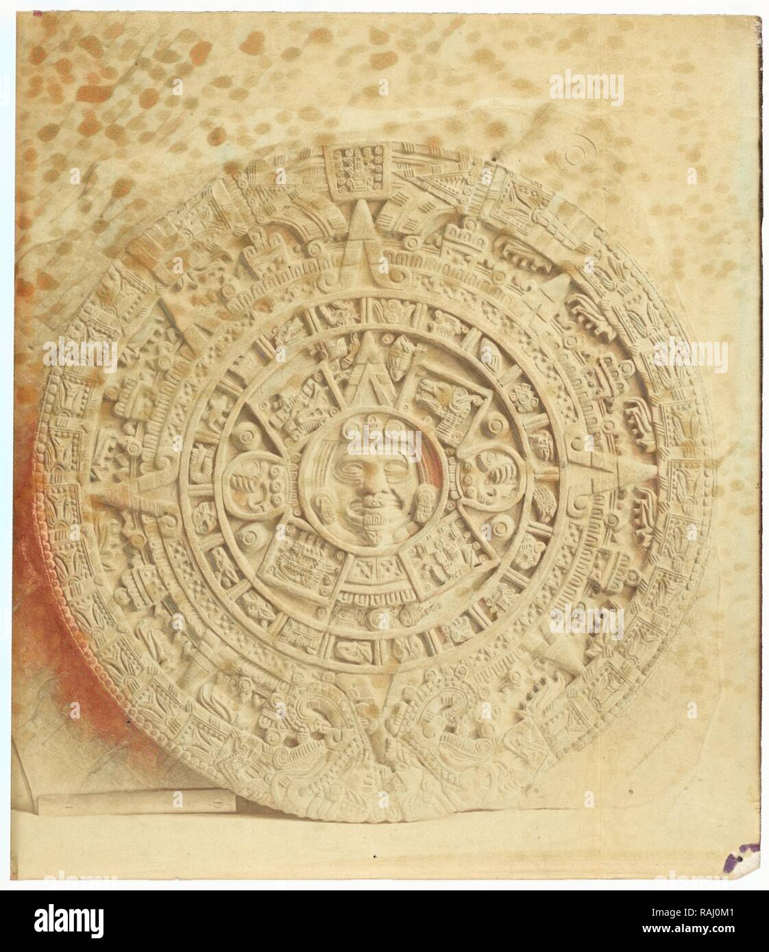 Abadiano's cast of the Aztec calendar stone, Estudio arqueológico y jeroglífico del Calendario ó gran libro reimagined Stock Photo