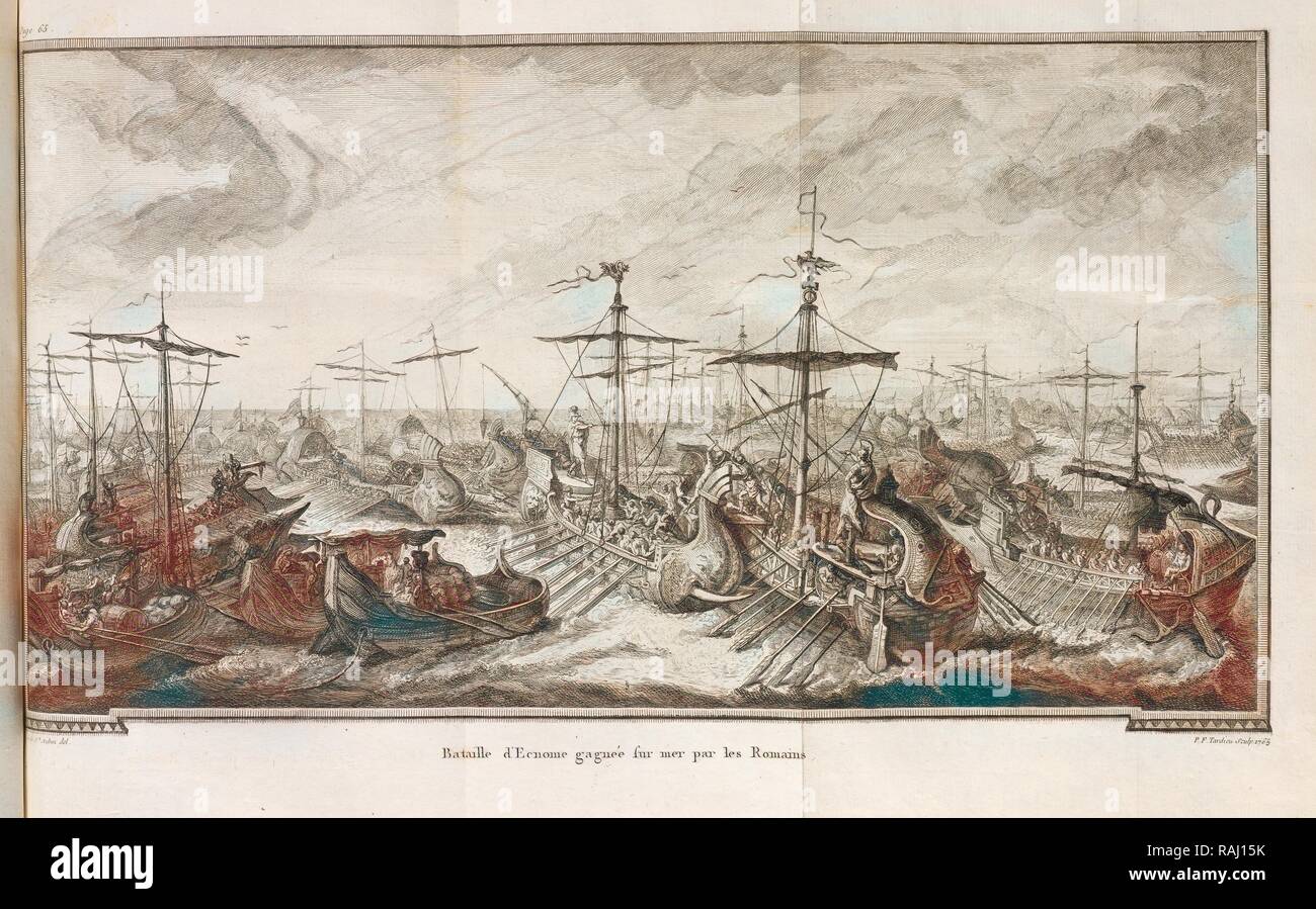 Bataille d'Ecnome gagnée sur mer par les Romains, Abrégé de l'histoire romaine: orné de 49 estampes gravées en taille reimagined Stock Photo