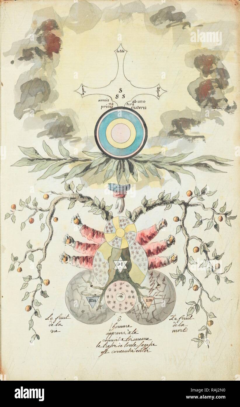 Omnia ab uno natura prima materia, F. de la Rose-Croix, Manly Palmer Hall collection of alchemical manuscripts, 1500- reimagined Stock Photo