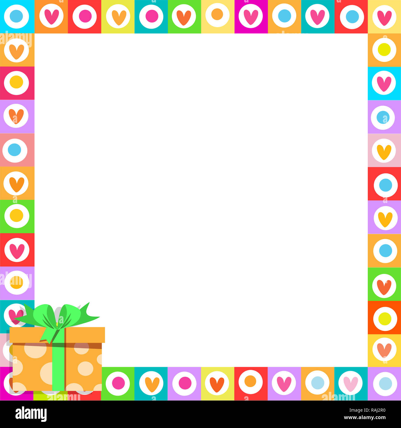 Frustratie Onleesbaar bedrag cute vibrant border photo frame made of doodle hearts with orange gift box  with ribbon in corner. Rainbow colored template with copyspace for Valentin  Stock Photo - Alamy