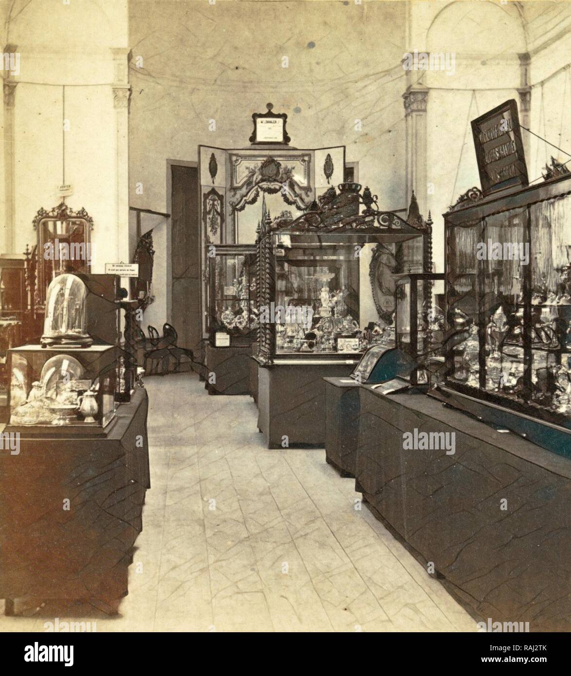 Display cabinets with objects in the exhibition of National Industry ...