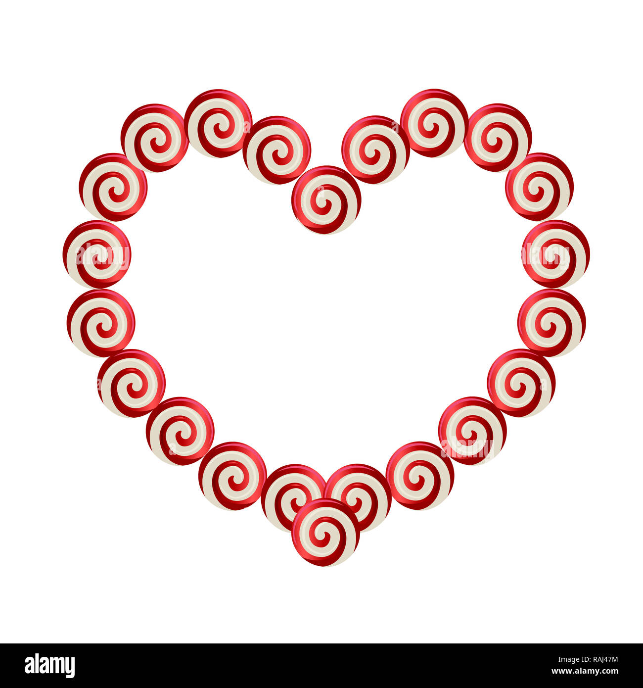 Red and white heart shaped frame made of lolipops with space for text