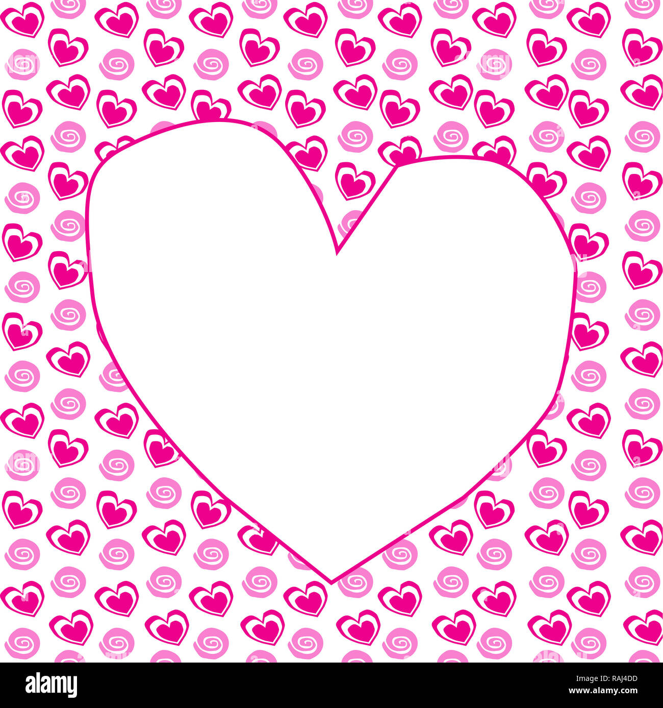 Frame in shape of heart on background with hearts and spirals with