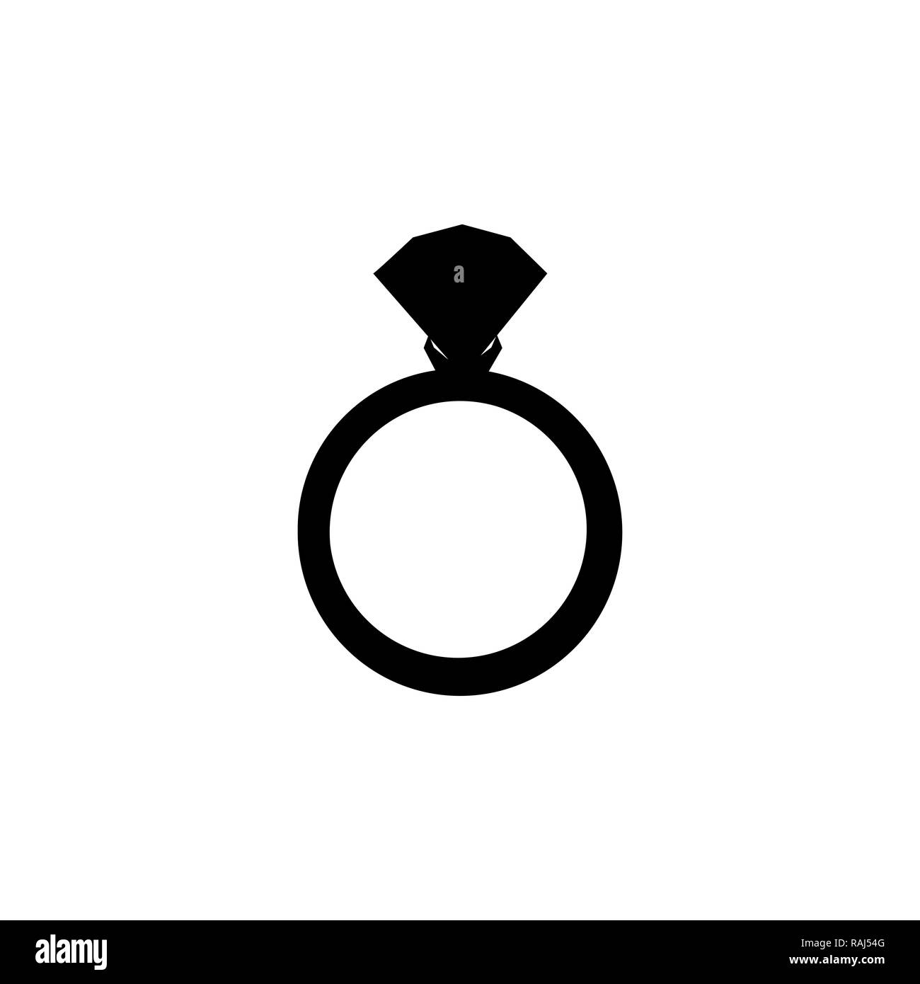 black silhouette of engagement ring with diamond isolated on white  background. Wedding or marriage present icon, sign, symbol, clip art  isolated flat Stock Photo - Alamy