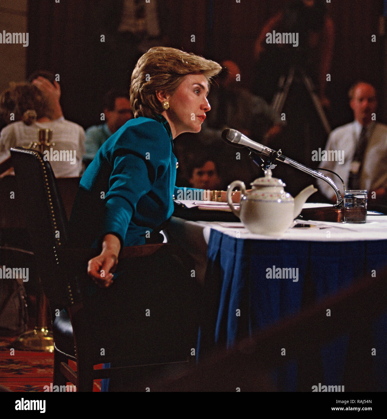 First Lady Hillary Rodham Clinton testifies before a senate committee on the Clinton health care plan on September 28, 1993. Photo by Dennis Brack Stock Photo