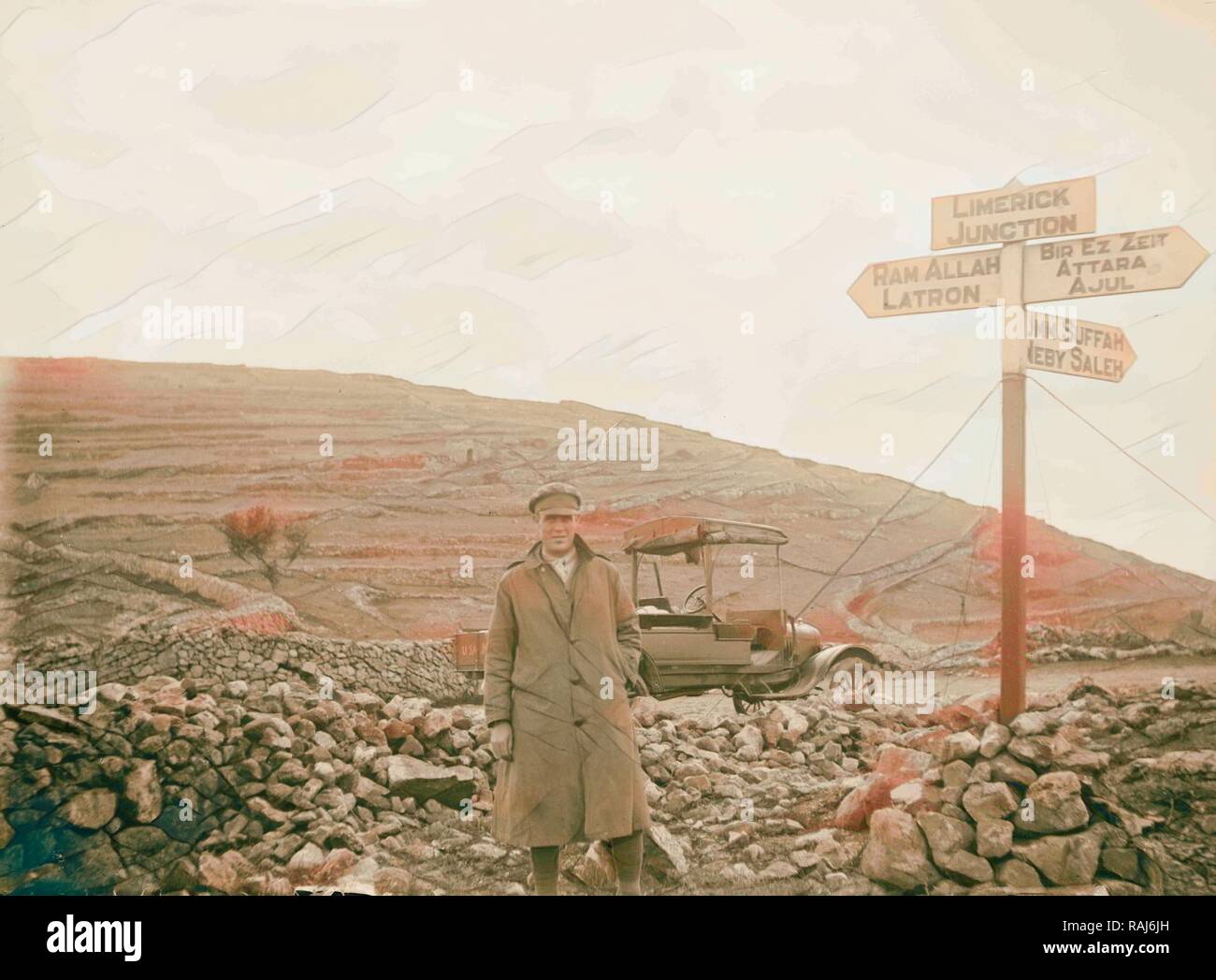 Tell el-Ful battlefield Army signpost. a man standing next to a ...