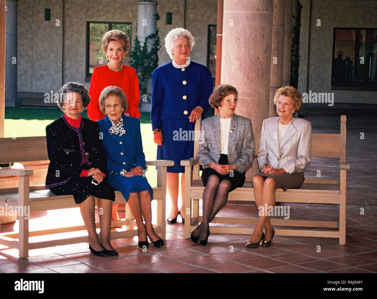 Presidents wives pose at the opening of the Reagan Library. Photo by Dennis Brack Stock Photo