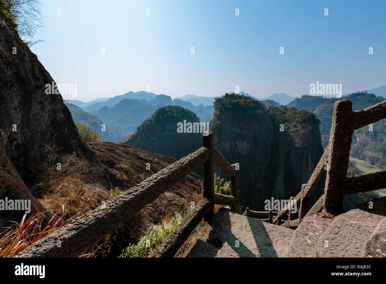 Fujian Wuyishan Tian Youfeng overlooks Jiuqu Xi also known as the nine bend river Stock Photo
