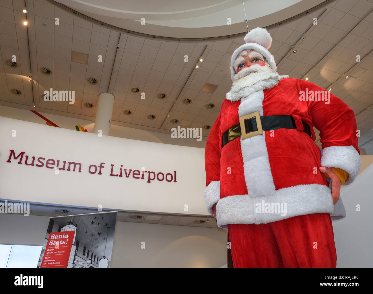 A giant Santa that used to be displayed in Blacklers department store (1957-1988) in Liverpool. It is now displayed in the museum of Liverpool, Engla Stock Photo