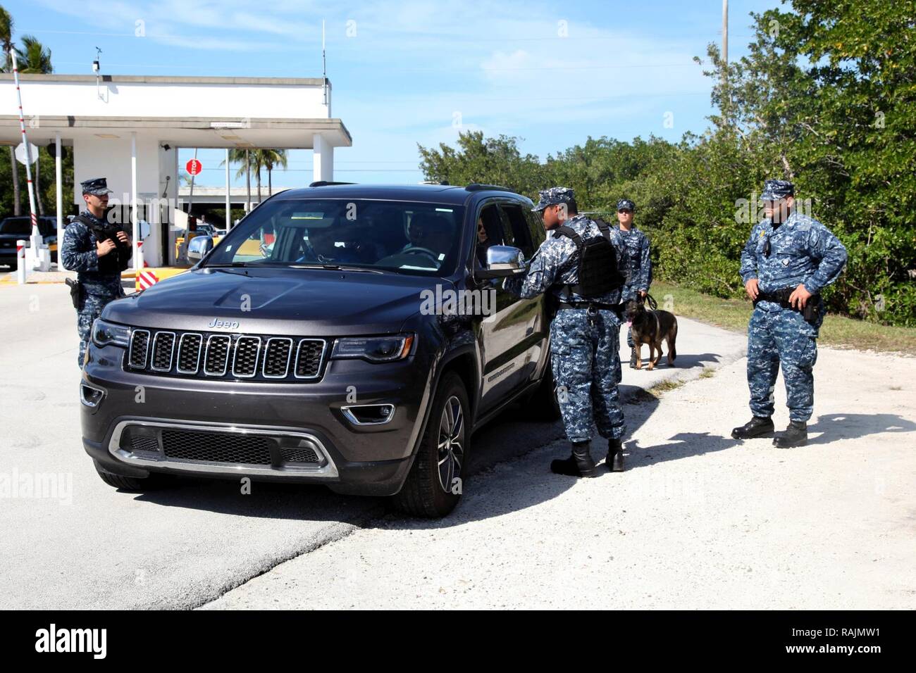 U.S. Naval Air Station Key West Security Forces screen a psychological  operations team attempting to gain entry to notional Conch Republic  military facilities, Feb. 2, 2017. Security Office personnel from U.S. Naval, image size:1300x956