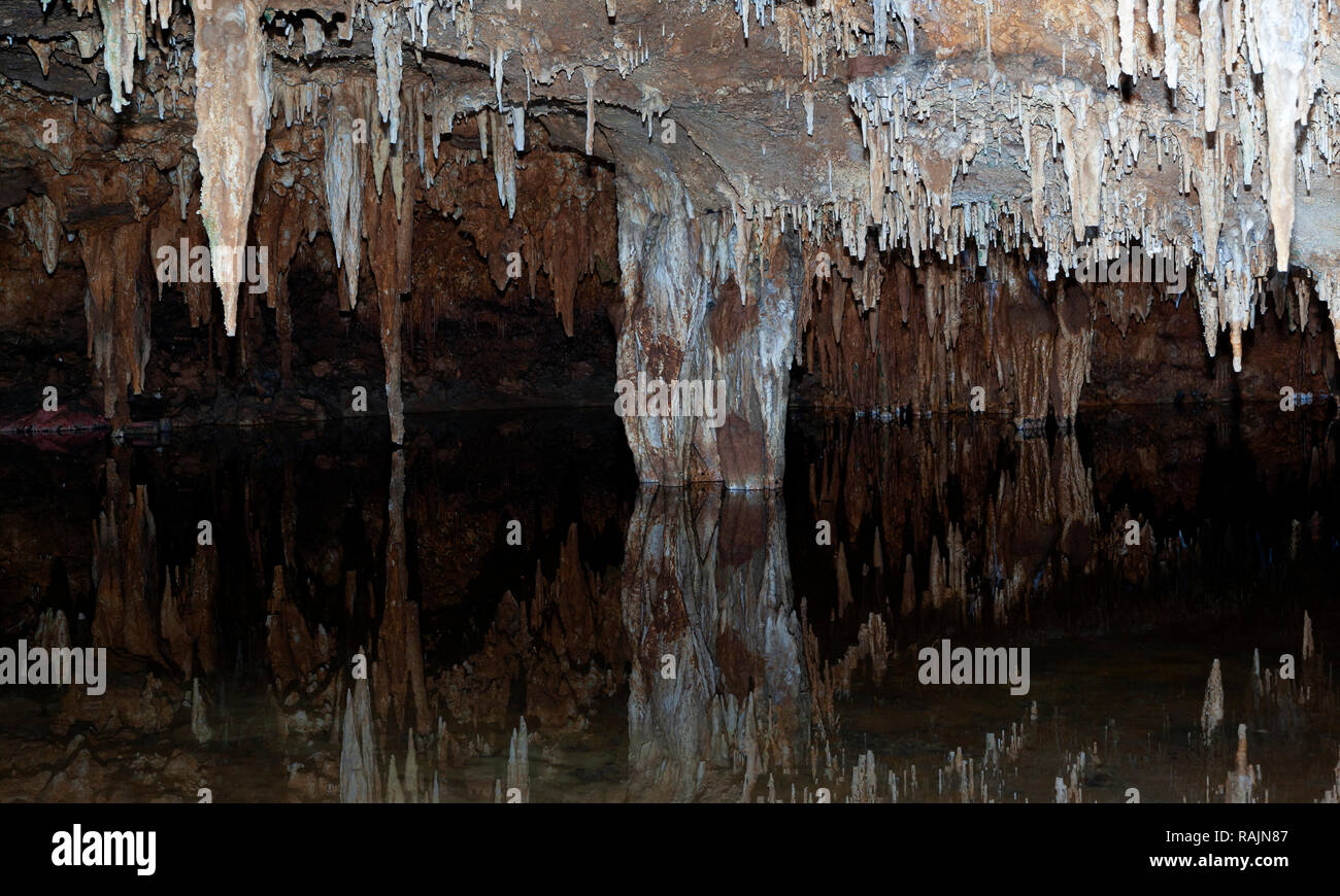 Water reflection from a pool in a cave. Stock Photo