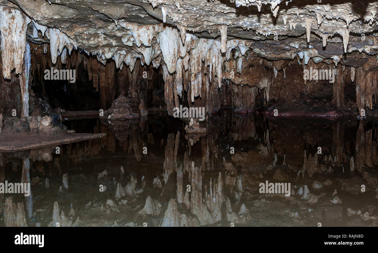Water reflection from a pool in a cave. Stock Photo