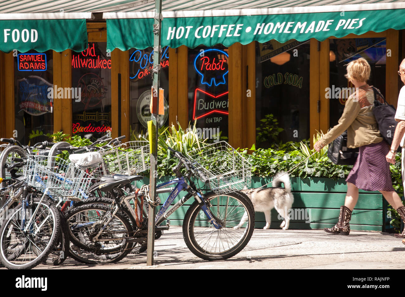 Coffee Shop and Delivery Bikes on Third Avenue, New York City, USA