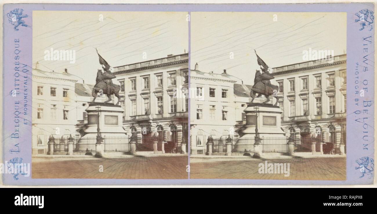 Brussels, The Statue of Godfrey of Bouillon by Simonis, on the Place Royale, Jules Queval, 1860-1880. Reimagined Stock Photo