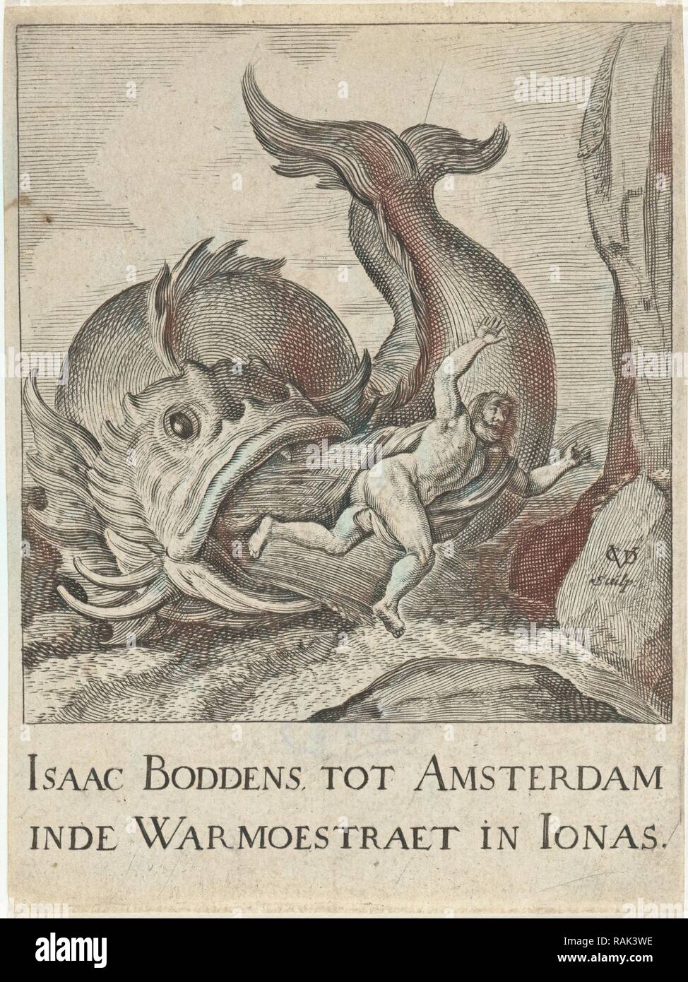 Jonas spat out by the whale, Cornelis van Dalen (I), Pieter Lastman, 1612 - 1665. Reimagined by Gibon. Classic art reimagined Stock Photo