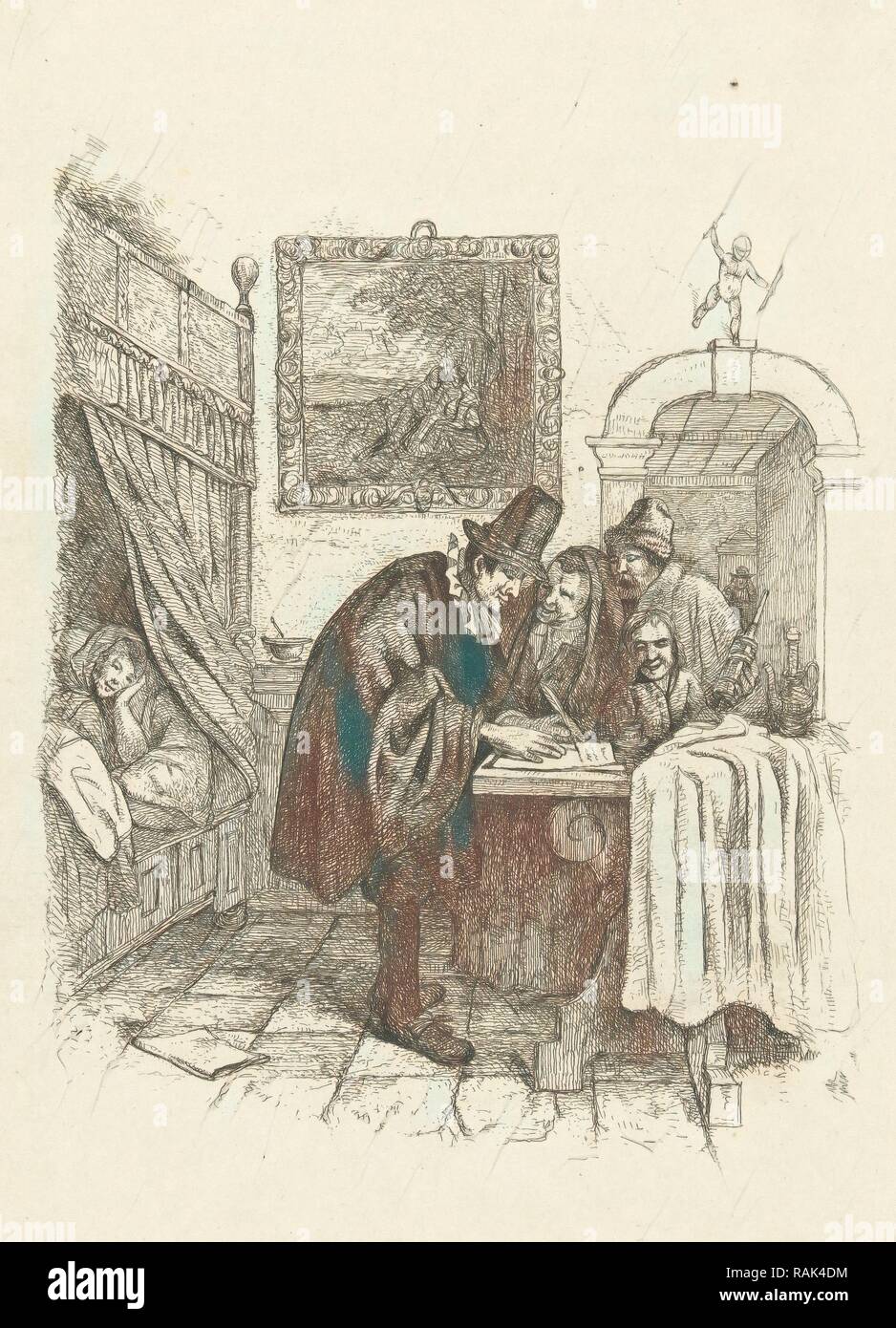 Doctor house calls a sick woman, Albertus Brondgeest, Jan Havicksz. Steen, 1796 - 1849. Reimagined by Gibon. Classic reimagined Stock Photo