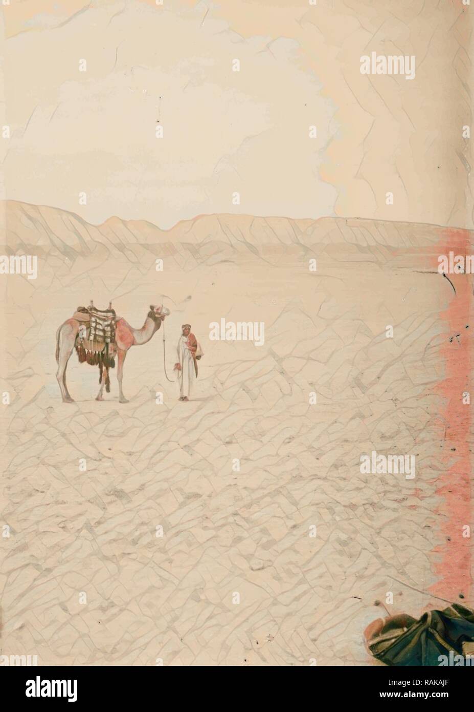 To Sinai via the desert, Dreary desert scene in Sinai Peninsula 1900, Egypt, Sinai. Reimagined