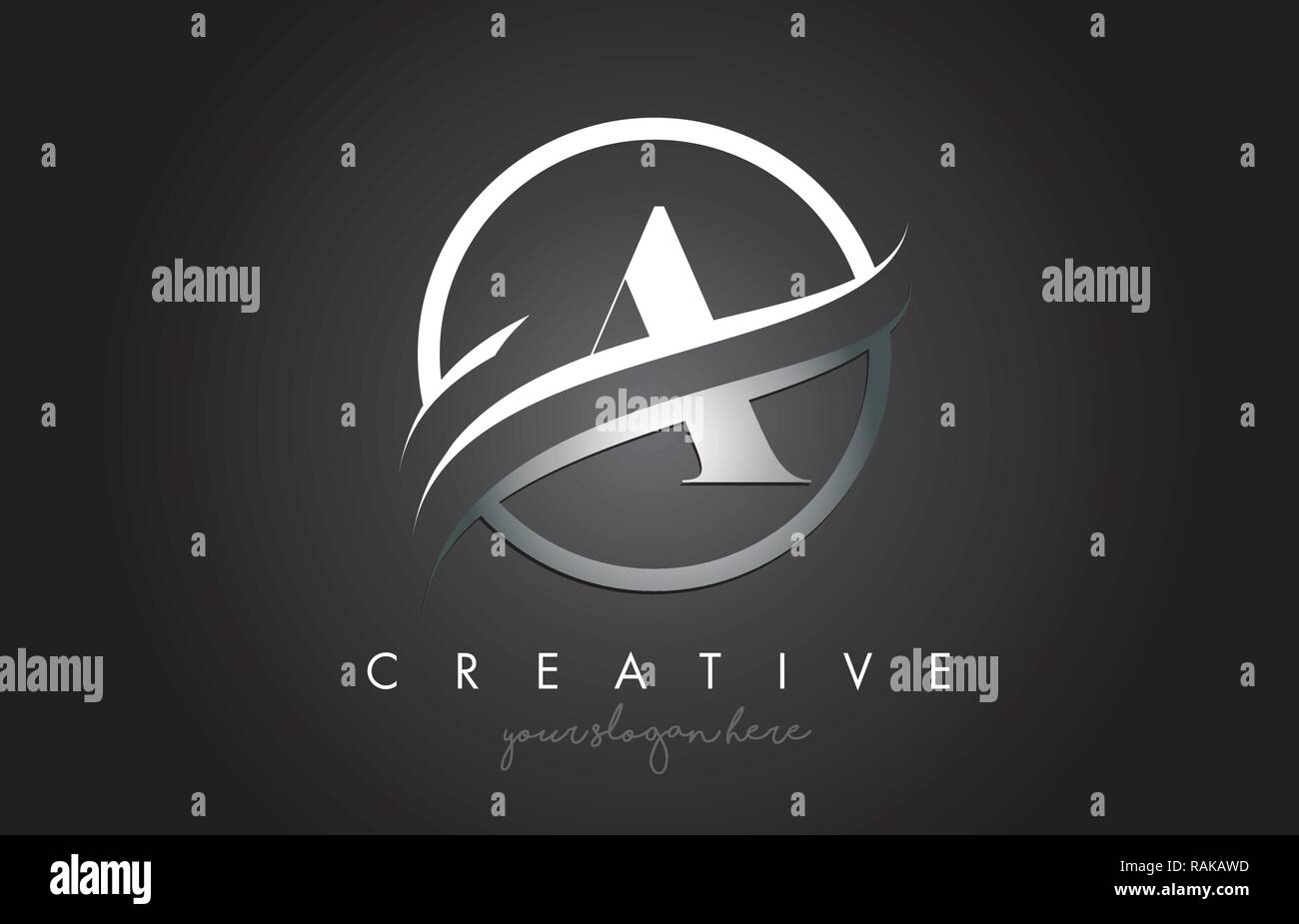 A Letter Icon Logo Design with Circle Steel Swoosh Border and Metal ...