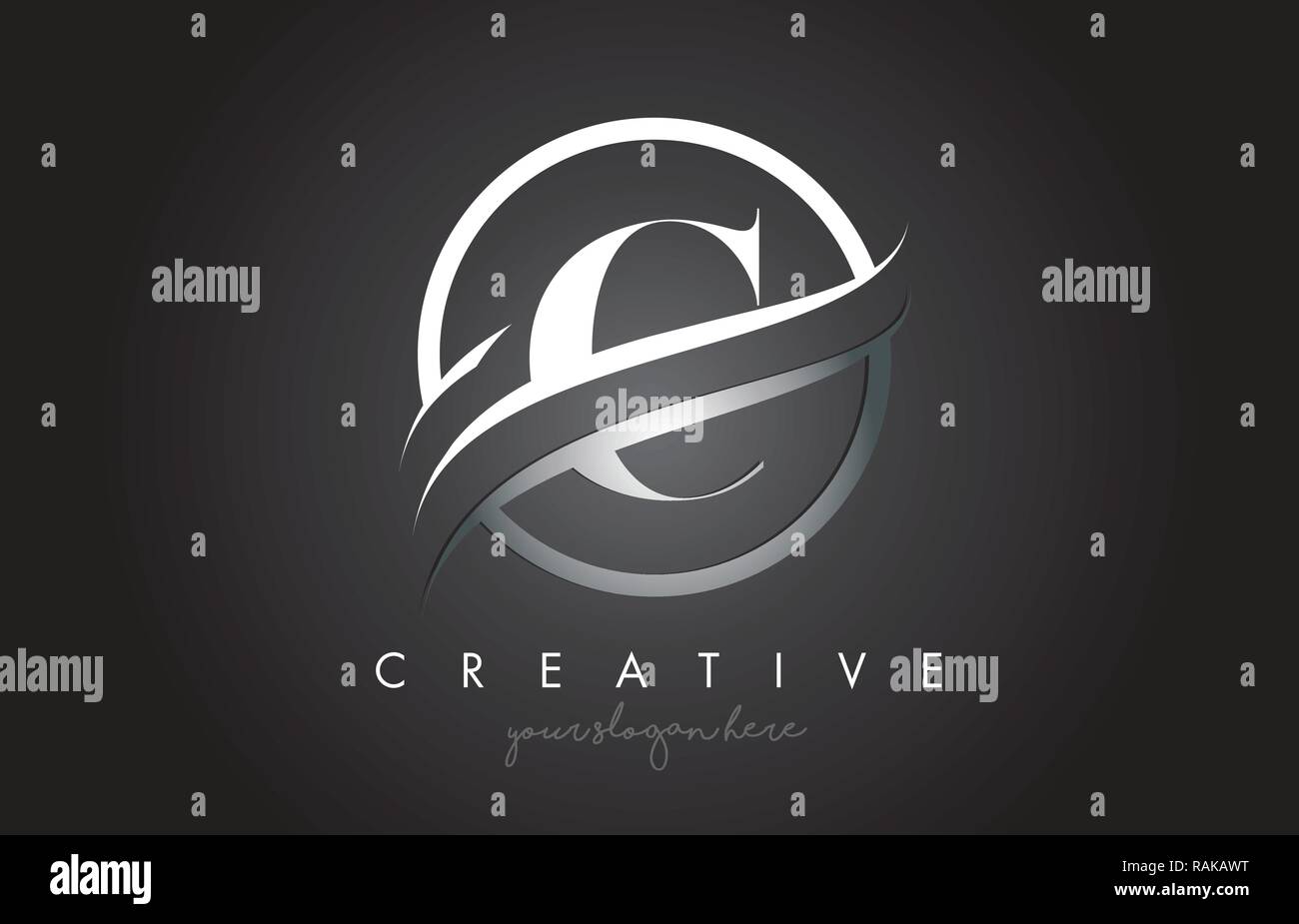 C Letter Icon Logo Design with Circle Steel Swoosh Border and Metal ...