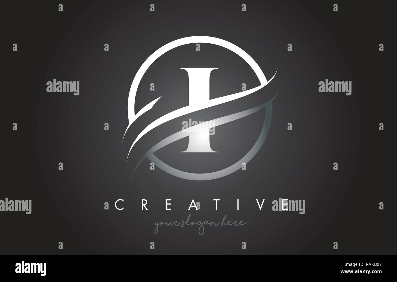 I Letter Icon Logo Design with Circle Steel Swoosh Border and Metal ...