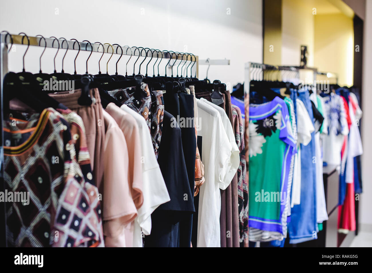 outfits in a women's clothing store in a shopping center Stock Photo ...