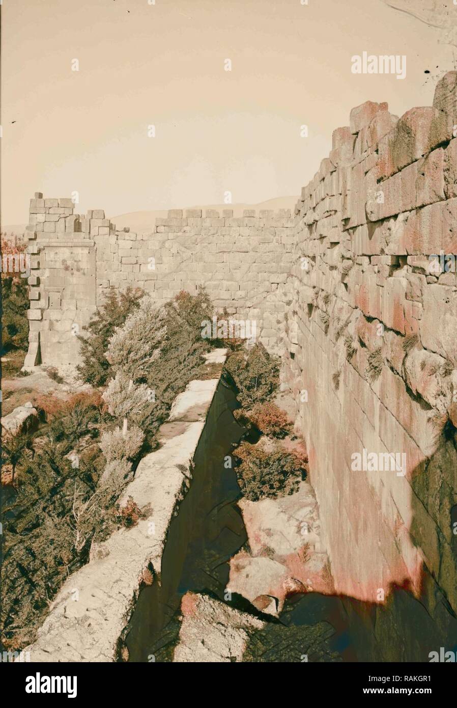 Baalbek. Temple of the sun. Part of great wall of the acropolis 1900 ...