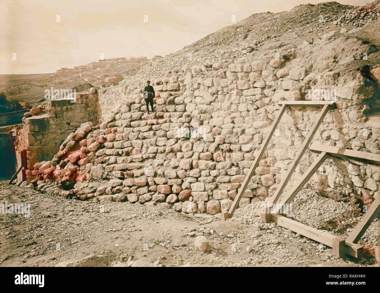 Excavations on Ophel. Wall of the Jebusites 1900, Jerusalem, Israel. Reimagined by Gibon. Classic art with a modern reimagined Stock Photo