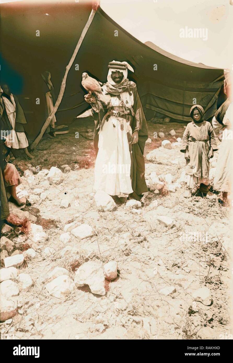 Bedouin with falcon for hunting 1898, The Bedouin are nomadic Arab ...
