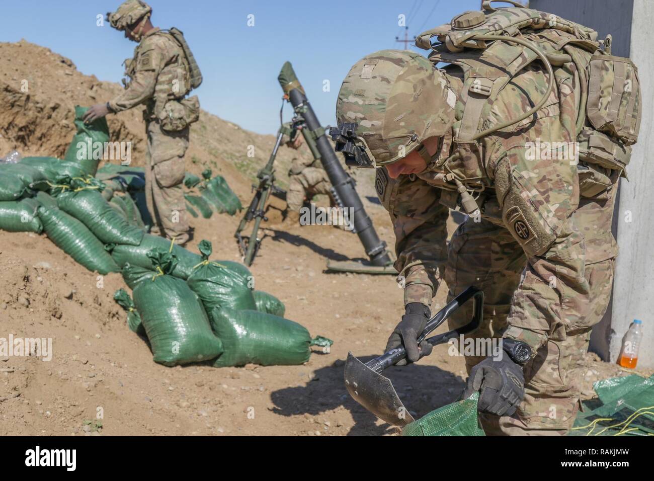 U.S. Army mortar men assigned to 1st Squadron, 73rd Cavalry Regiment ...