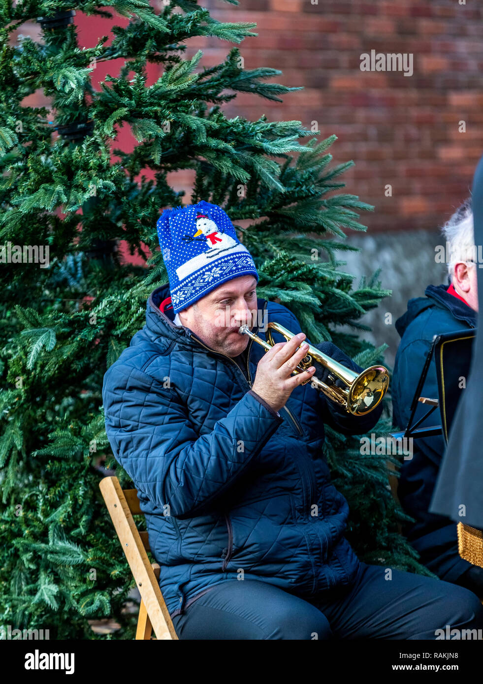 Cinderford Brass Band at  The Dean Heritage Centre playing Christmas tunes. Stock Photo