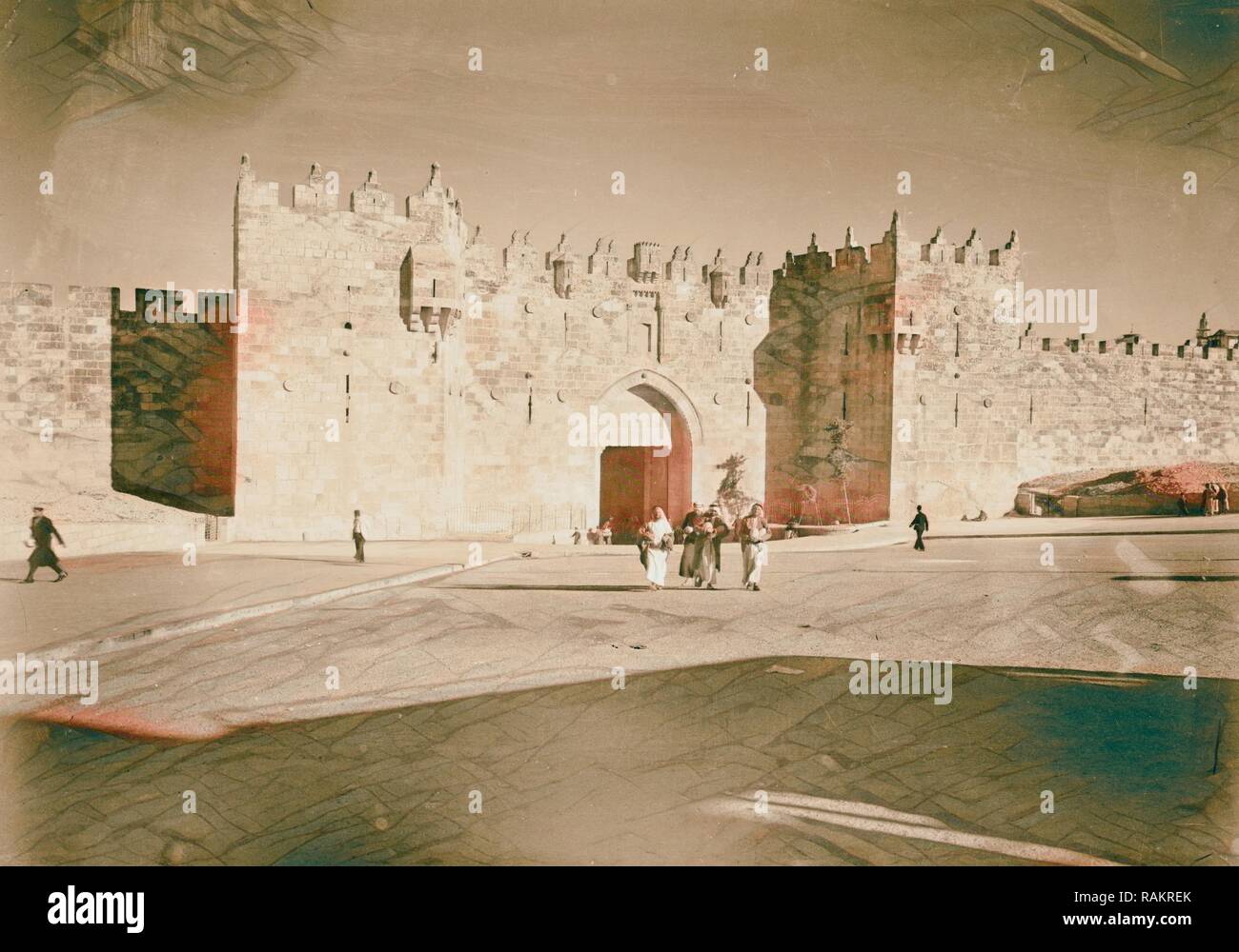 The Damascus Gate fully opened. 1934, Jerusalem, Israel. Reimagined by