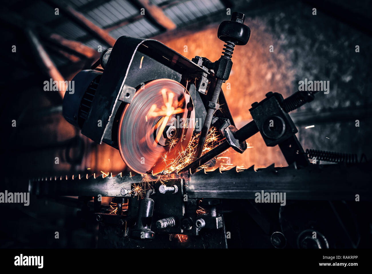 Metal industry. Sparks while grinding iron Stock Photo