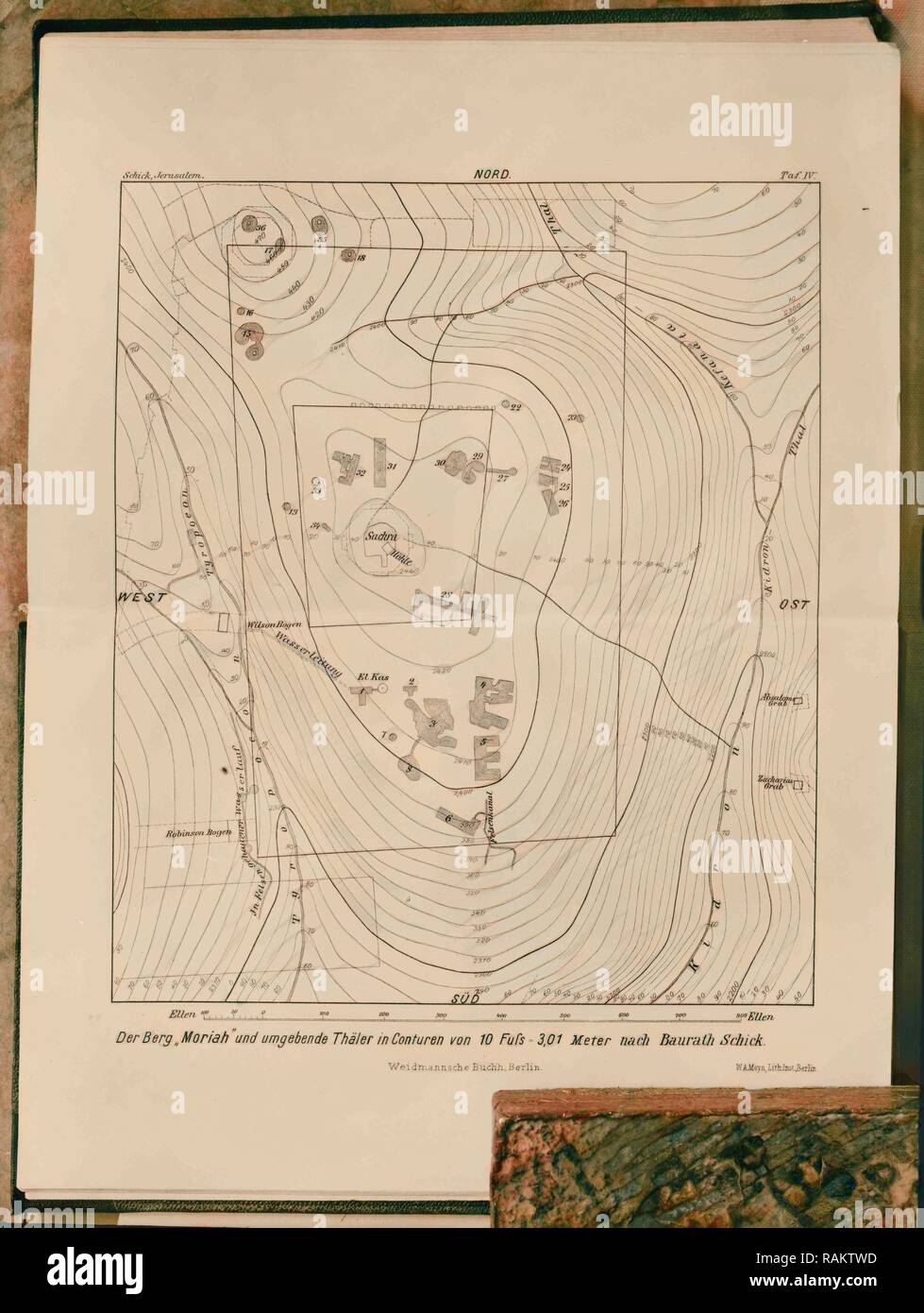 Contours of Mt. Moriah. Temple area according to Dr. Schick. 1934