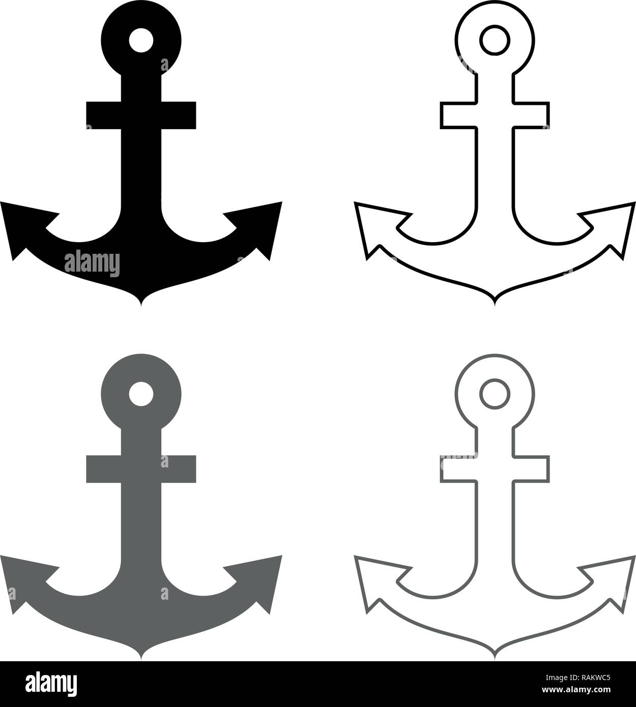 Ship anchor for marine nautical design icon set grey black color