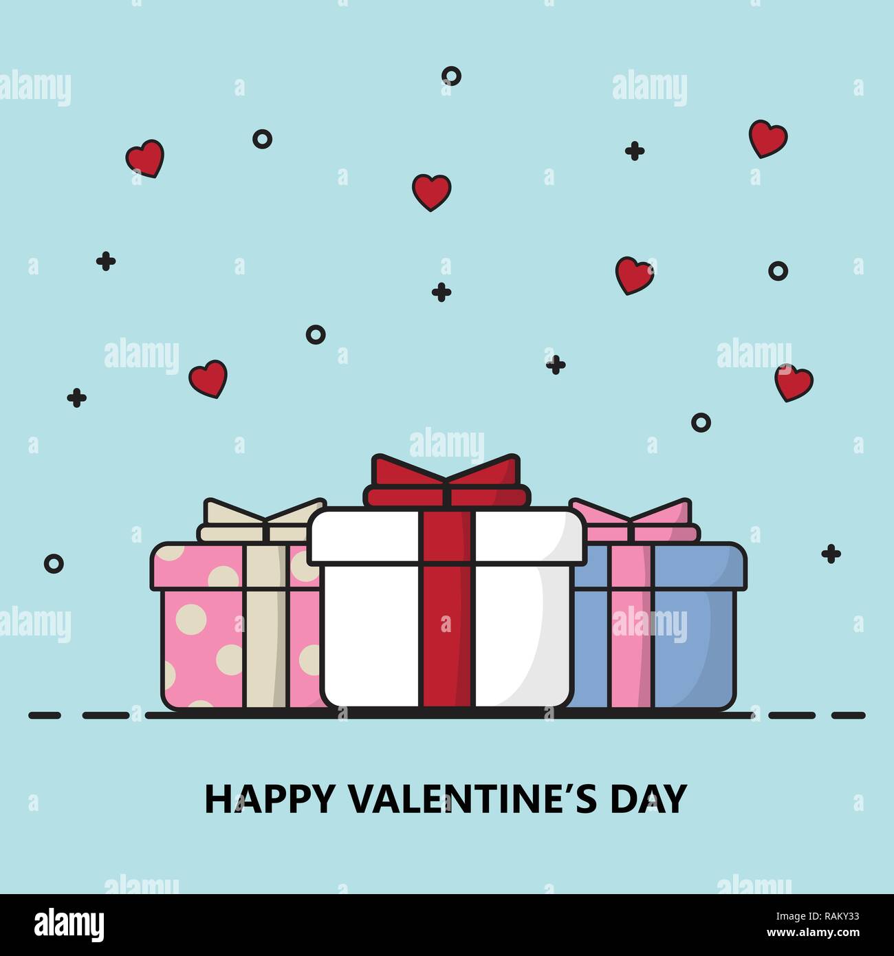 Happy Valentines Day poster, banner with white frame. Vector 3d