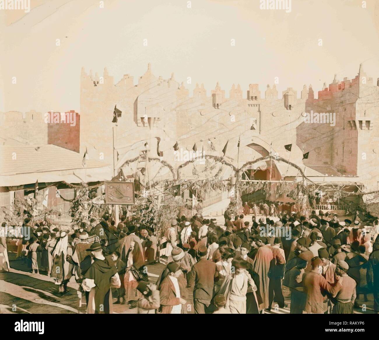 Nebi Musa festival outside of the Damascus Gate, Jerusalem. 1898