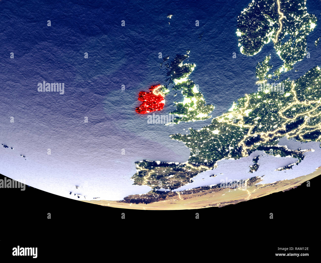 Satellite view of Ireland from space at night. Beautifully detailed