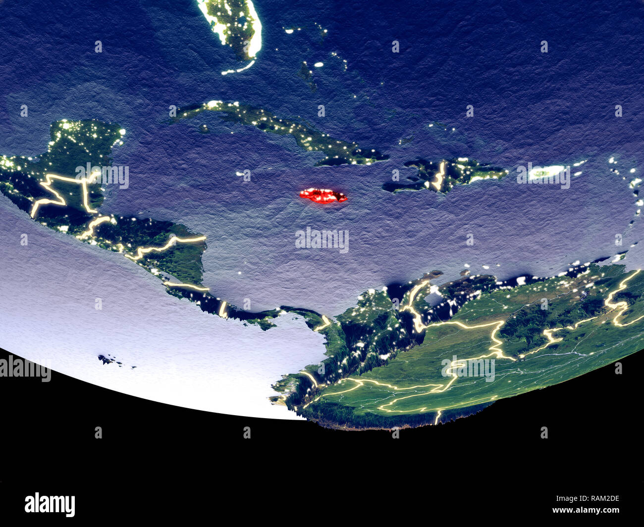 Satellite view of Jamaica from space at night. Beautifully detailed