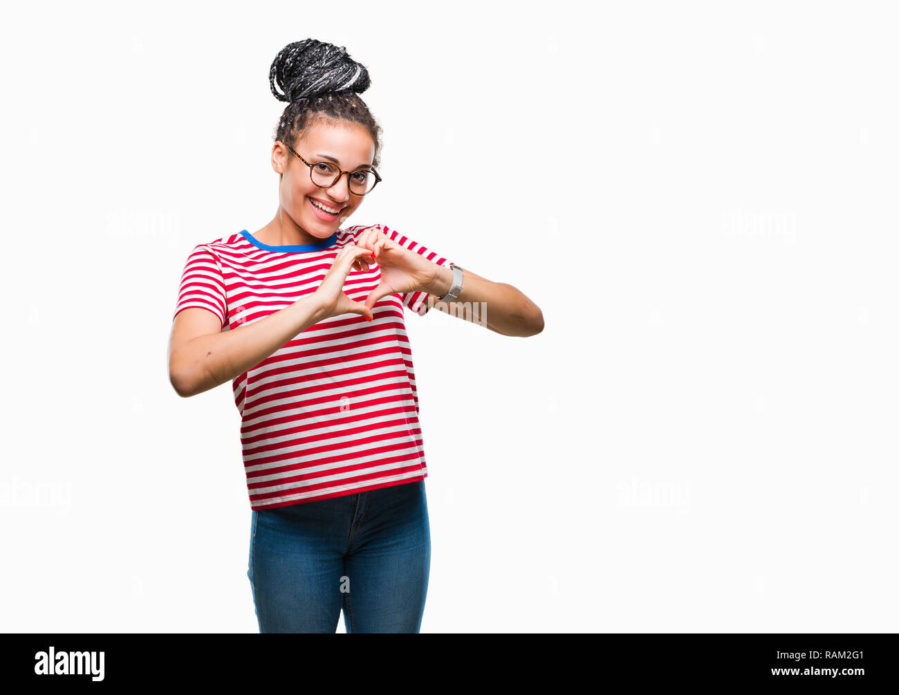 Young Braided Hair African American Girl Wearing Glasses Over