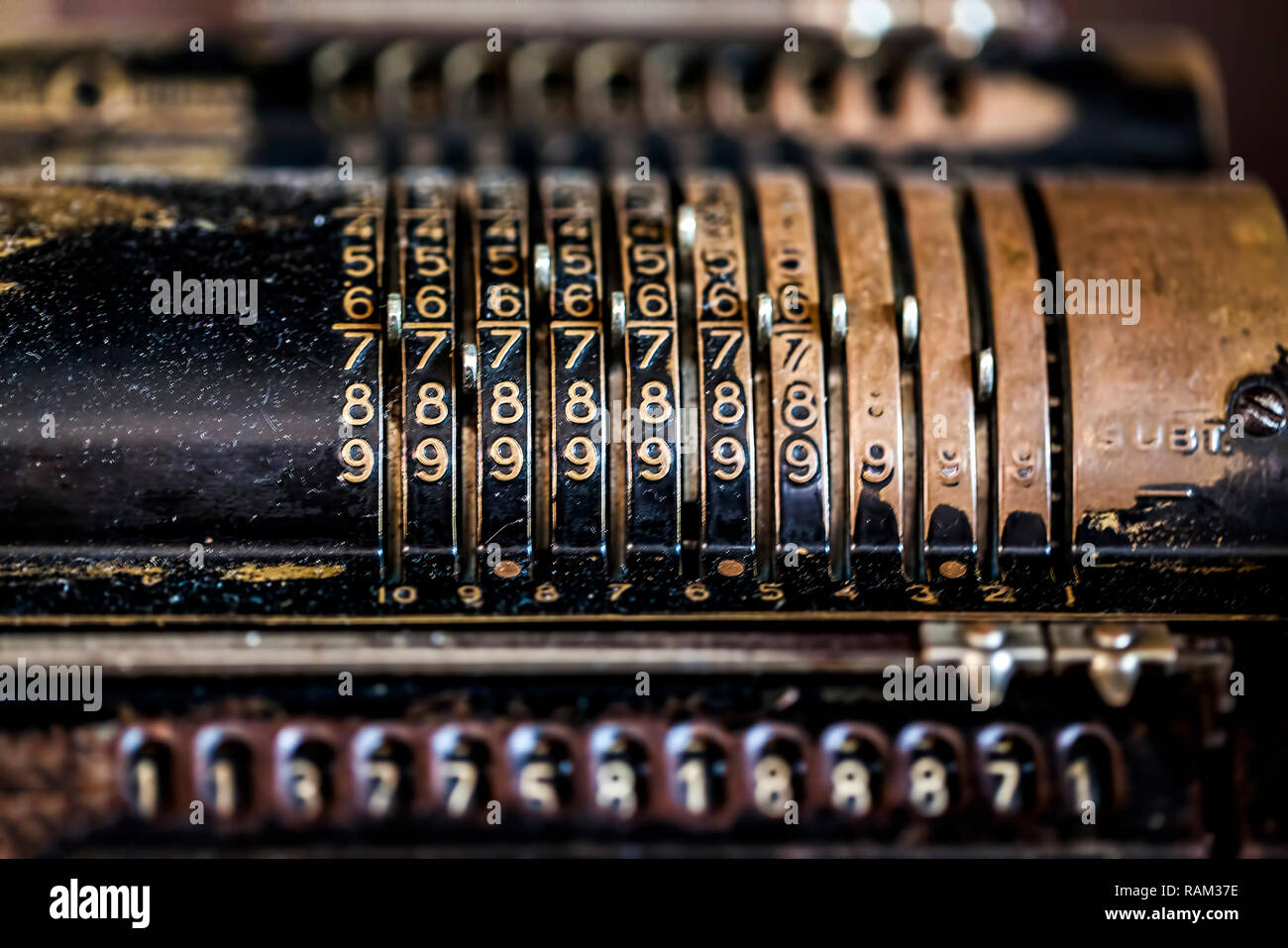 Old Vintage Antique Metal Calculator Finance Concept Object Stock Photo Alamy