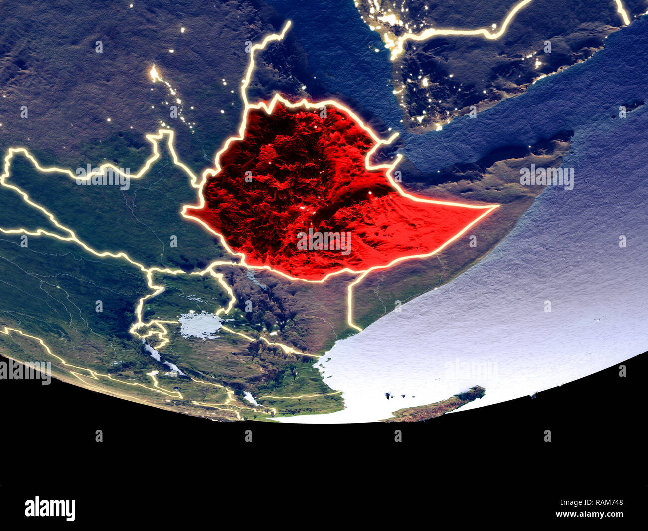 Satellite View Of Ethiopia Satellite View Of Ethiopia From Space At Night. Beautifully Detailed  Plastic Planet Surface With Visible City Lights. 3D Illustration. Elements  Of Thi Stock Photo - Alamy