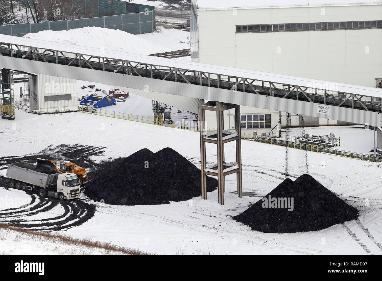 Loading coal on a truck in Boleslaw Smialy coal mine on January 3, 2019 ...