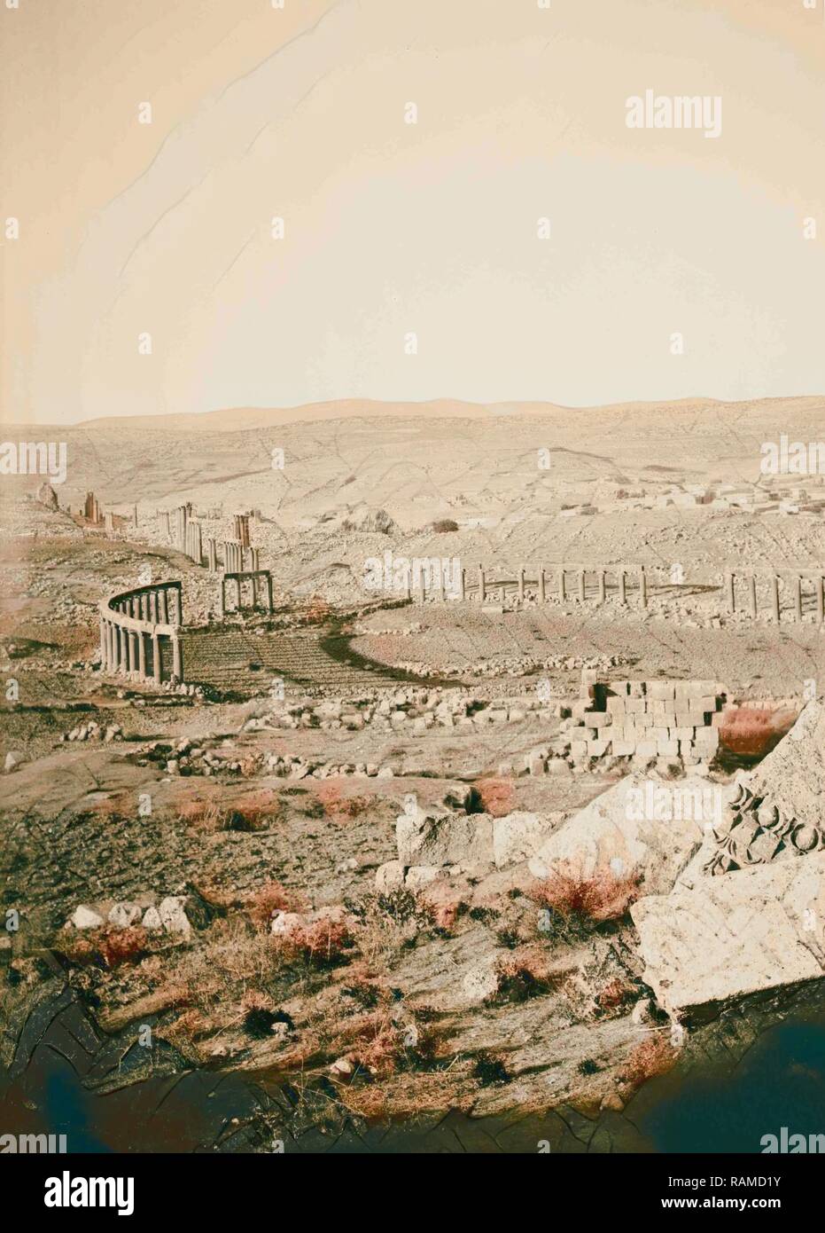 East of the Jordan and Dead Sea. The forum, Jerash 1900, Jordan, Gerasa