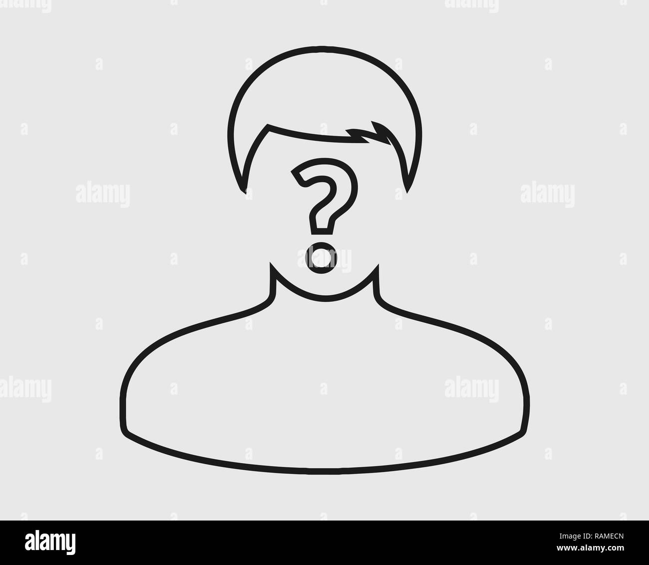 Identify line Icon. Man with Question mark on his mouth. Stock Vector