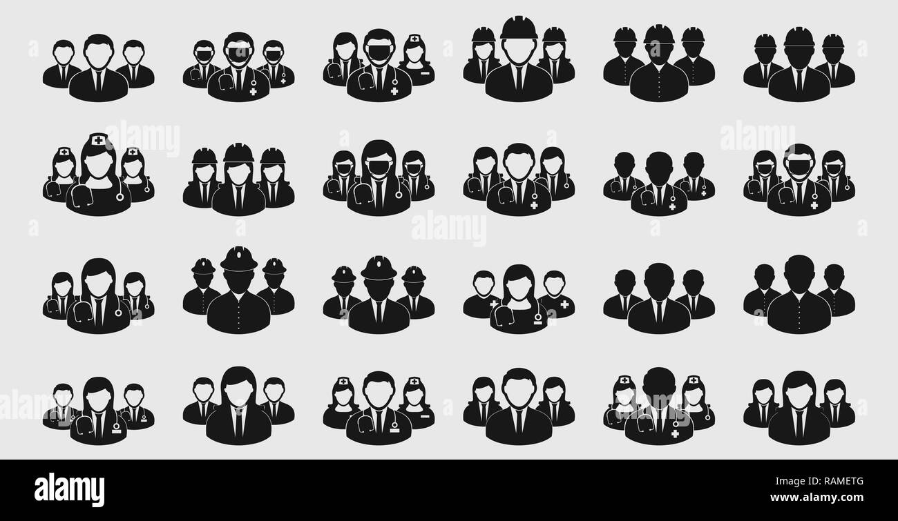 Differnet Teamwork Icon set. Doctor, Engineer, Nurse, Corporate man etc Stock Vector