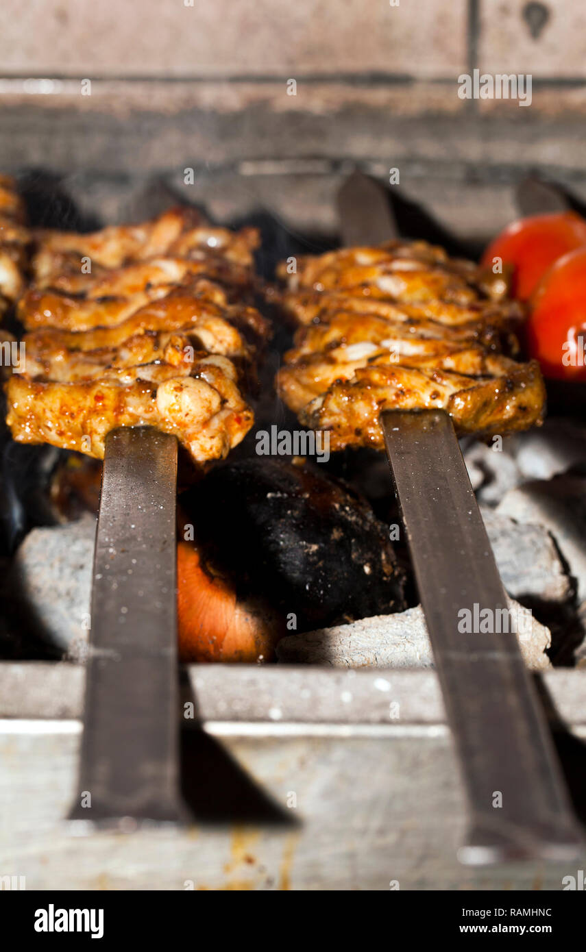 Chicken Food Barbecue Grill on Fire Photo Stock Photo Alamy