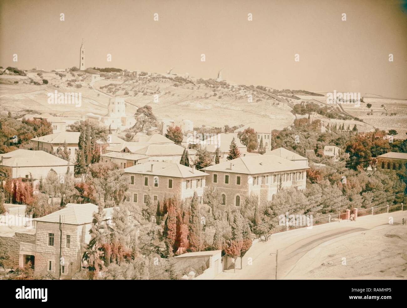 American School of Oriental Research & Olivet, from St. George's Cathedral  Tower. 1940, Jerusalem, Israel. Reimagined Stock Photo - Alamy