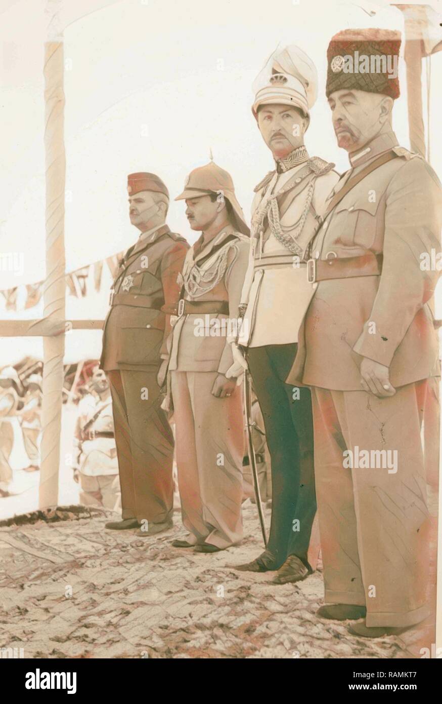 Coronation' of King Abdullah in Amman. King Abdullah, Emir Abdul Illah, (Regent of Iraq), Emir Naif, (King Abdullah's reimagined Stock Photo